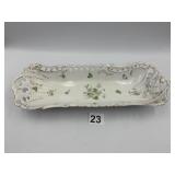 PIERCED PORCELAIN TRAY, HAND-PAINTED FLORAL, GILT