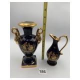 LIMOGES FRANCE COBALT BLUE PORCELAIN VASE AND