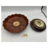 CARVED WOOD DECORATIVE DISH W/ MEDALLION, WOOD