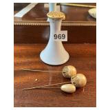 GERMANY PORCELAIN HAT PIN HOLDER W/ GILT ACCENTS,