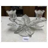 CLEAR GLASS FLORAL CANDELABRA, DOUBLE TAPER
