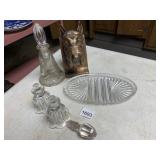 ETCHED GLASS PERFUME BOTTLE, METAL SCOTTIE DOG