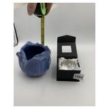 BLUE CERAMIC TULIP PLANTER, FACETED LEAD CRYSTAL