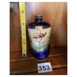 PORCELAIN VASE, HAND-PAINTED BIRD & FLORAL, GOLD