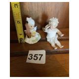 PORCELAIN ANGEL CANDLE HOLDER & CHERUB FIGURINE.