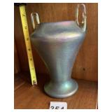 IRIDESCENT ART GLASS VASE, TWO HANDLES, PONTIL
