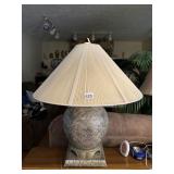 TABLE LAMP W/ EMBOSSED CERAMIC BASE, PLEATED