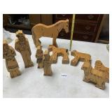 WOODEN FARM FIGURES, PEOPLE AND ANIMALS, FOLK ART