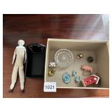 VTG PORCELAIN HEAD DOLL, MINIATURE FURNITURE,