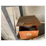 ORANGE METAL TOOLBOX W/ DAISY DECAL, CONTENTS,