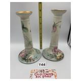HAND-PAINTED PORCELAIN CANDLE HOLDERS (2), FLORAL