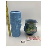 BLUE CERAMIC VASE W/ FIGURAL RELIEF, BLUE ART
