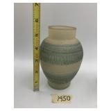 FROSTED ART GLASS VASE, GREEN AND BEIGE TEXTURED