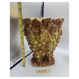 CERAMIC GRAPE AND LEAF MOTIF VASE, BROWN AND