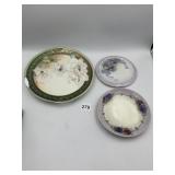 HAND-PAINTED PORCELAIN PLATES, GILT TRIM, FLORAL