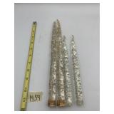 CLEAR TAPER CANDLES (4), EMBEDDED GOLD & SILVER