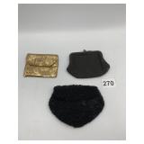 ASSORTED COIN PURSES, GOLD-TONE MESH, BLACK