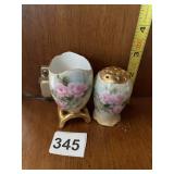 BAVARIA PORCELAIN EGG CUP & SHAKER, HAND-PAINTED