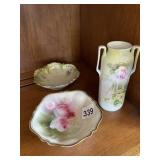 GERMAN PORCELAIN HAND-PAINTED FLORAL VASE W/