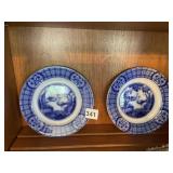 BLUE & WHITE DECORATIVE PLATES, PEACOCK MOTIF.
