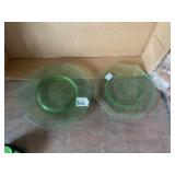 GREEN DEPRESSION GLASS PLATES, ROUND & OCTAGONAL.