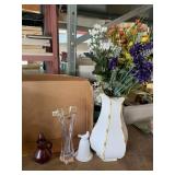 ASSORTED DECORATIVE ITEMS, INCL. RED GLASS CRUET,