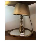 ORNATE GILT METAL TABLE LAMP, GOLD-TONE SHADE,