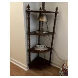 WOOD CORNER SHELF UNIT, FOUR TIERS, TURNED