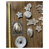 ASSORTED METAL COOKIE CUTTERS, MOLDS, CHEESE