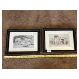FRAMED DOG PRINTS, BLACK FRAMES, MATTED, (2).