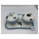 LIMOGES FRANCE PORCELAIN VANITY SET, BLUE BIRD