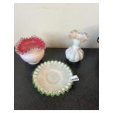 ASSORTED RUFFLED ART GLASS, INCL. PINK BOWL,
