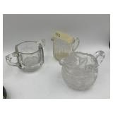 ASSORTED CLEAR GLASS CREAMERS (3), PRESSED GLASS