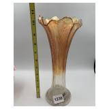 IRIDESCENT CARNIVAL GLASS TRUMPET VASE, MARIGOLD