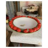 CERAMIC SERVING BOWL W/ STRAWBERRY MOTIF, GREEN