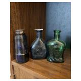 VTG GLASS BOTTLES, INCLUDES RIBBED BLUE BOTTLE,