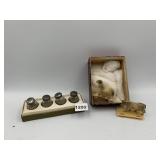 ASSORTED VTG SHAKERS, PLASTIC ANIMAL FIGURINES ON