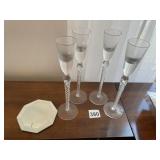GLASS CANDLE HOLDERS W/ TWISTED STEMS, OCTAGONAL