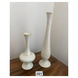 LENOX PORCELAIN VASES, GOLD TRIM, LEAF MOTIF.