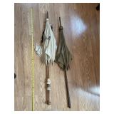 VTG UMBRELLAS, WOOD HANDLES, DAMAGED FABRIC.