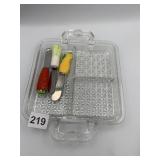 GLASS DIVIDED SERVING TRAY W/ FRUIT & VEGETABLE