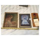 VTG FRAMED PRINTS (2), DECORATIVE WOODEN WALL
