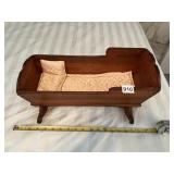 WOODEN DOLL CRADLE, ROCKING BASE, INCLUDES