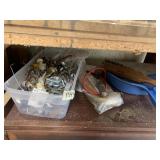 ASSORTED HARDWARE, SMALL TOOLS, BLUE PLASTIC