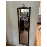 WOOD FRAMED WALL MIRROR, METAL HANGING RING.