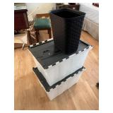 BLACK WOVEN-LOOK WASTEBASKET W/ 2 CLEAR PLASTIC