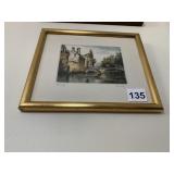 LIVELY SIGNED ETCHING, BRUGES CANAL SCENE, GOLD