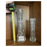 CLEAR CUT GLASS VASES, PR, FLUTED RIM, STARBURST