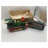 VINTAGE TOY LOCOMOTIVE AND TROLLEY, A.T.&S.F.