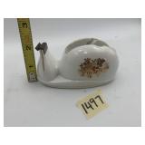 CERAMIC SNAIL TAPE DISPENSER, WHITE W/ GOLD TRIM